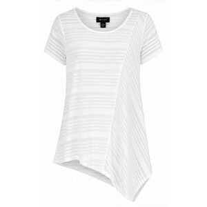 AB Studio Asymmetric Textured Top Women Large‎ Paper White Fully Lined 0463W2F